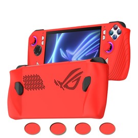 Silicone Protective Case for ASUS Rog Ally, Silicone Case Anti-Slip Shockproof Cover for ASUS Rog Ally Gaming Console with Non-Slip Thumb Grips (Red)