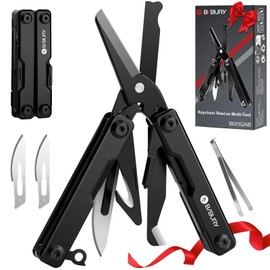 BIBURY Mini Multitool BI2052AB, EDC Multitool Scissors w/Window Breaker, Seat Belt Cutter, Bottle Opener for Outdoor Survival, TSA Approved Keychain Multi-tool Cool Gadget, Gifts for Men and Women