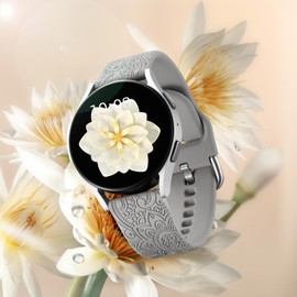 Odbeai Compatible with Galaxy Watch 4 Band, Floral Engraved Bands Compatible with Samsung Watch 7 Bands, Soft Silicone Breathable Waterproof Cute Strap for Galaxy Watch 6/5/5 Pro/4 6 Classic/Active 2