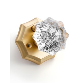 SORWDUERM 1 Pack Glass Door Knobs Gold Door Knob Interior Satin Brass Privacy Brushed Gold Glass Door Knob for Bedroom and Bathroom Crystal Door Knob