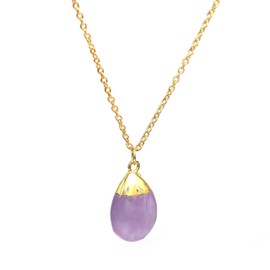 Gempires Amethyst Pear Necklace, Gold Electro Plated Crystal Pendant, February Birthstone Gift, 18 inch Adjustable 14K Gold Chain, Gem stone Jewelry for Women