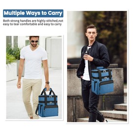 holuxer Insulated Lunch Bag & Lunch Box for Men - Double Deck Reusable Lunch Bag for Women Tote Cooler Bag Leakproof Soft Expandable - Extra Large Lunchbox for Work/Adult/Picnic/Outdoor (Blue，22L)