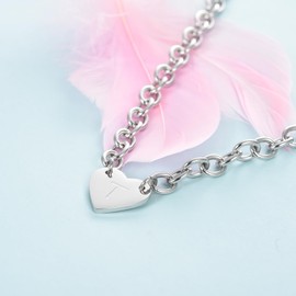 ZakiaHo Heart Tag Letter T Initial Necklaces for Women Girls Chunky chain Link Necklace Alphabet Name Necklace Pendant Jewellery Christmas Birthday Gifts Stainless Steel Choker Necklace 18''