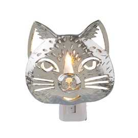 100 North Ganz CB176086 Kitty Cat Face Silver Meow 4 x 2 x 4.25 Inches Durable Zinc Alloy On/Off Switch Swivel Plug in Nightlight Bedroom, Bathroom, Kitchen, Hallway