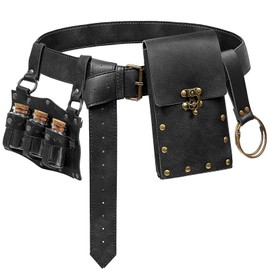 Belt Pouch Waist Bag Fanny Pack Steampunk Phone Holder Medieval Bag Leather Belt Renaissance Cosplay Costume Accessories (3Bottle-New/black)