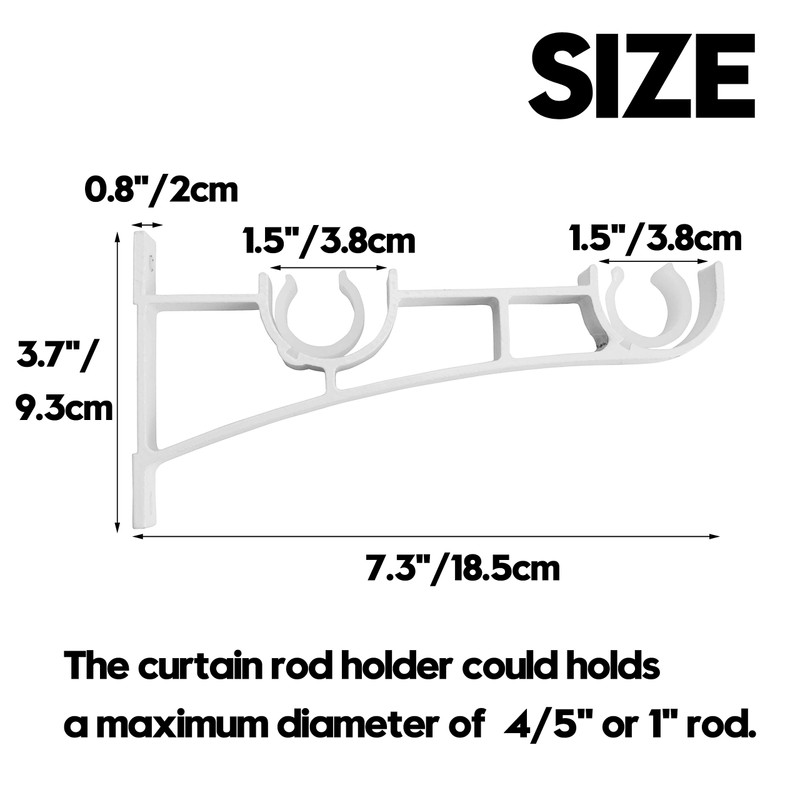AddGrace 4 Pack Double Curtain Rod Brackets for Drapery Rod