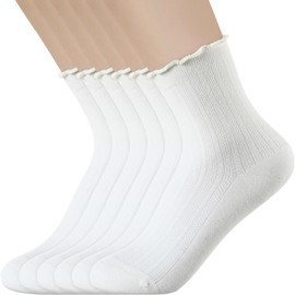 Simlakey 6 Pairs Women Ruffle Ankle Socks Casual Cotton Frilly Lettuce Socks Breathable Soft for Summer Autumn Gift(White)