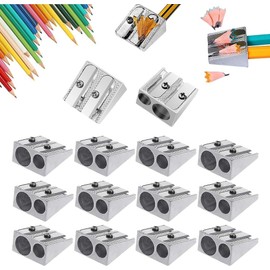 Silver Magnesium Pencil Sharpener Survival,1/12pcs Metal Pencil Sharpener Magnesium,Hand Held Pencil Sharpener, 2-Hole Pencil Sharpener Magnesium Alloy Wedge Profile, Alloy Pencil Sharpener (12)