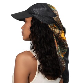 AWAYTR Women's Satin Head Scarf with Sun Visor Brim Hat Scarf with Visor Cap for Women One Piece Design (Paisley (Black))