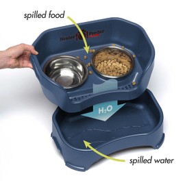 Neater Pet Brands Neater Feeder Deluxe Mess Proof Dog Bowls Elevated for Medium Dogs 19-40 lbs, Made in USA, No Spill Raised Dog Food Bowl Stand Feeding Station, Food and Water Bowl Set, Dark Blue
