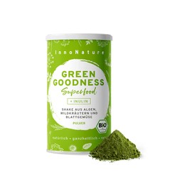 Organic "Green Goodness" Superfood Shake with 12 Superfoods (Wheatgrass + Barley Grass + Moringa + Chlorella + Spirulina + Kelp etc.) 300 g Premium Green Smoothie Powder/Shake. Vegan + Made in Germany