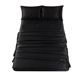 Sfoothome 4 Pcs Silky Satin Sheets Set King Size - Extra Deep Pocket Sheet Sets - Wrinkle & Fade Free - 1 Deep Pocket Fitted Sheet, 1 Flat Sheet, 2 Pillowcases (King, Black)