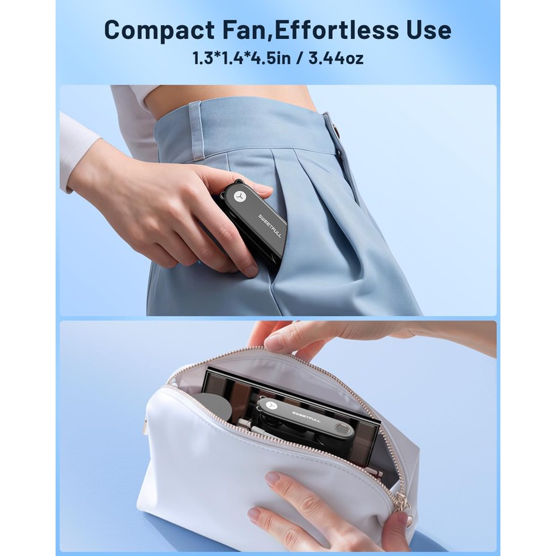 SWEETFULL Portable Handheld Mini Fan with LED Display, 3-in-1 Personal