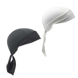aoozleny 2 Pack Head Wraps Cycling Beanie Caps Dew Rag Skull Caps Pirate Hats Helmet Liner Bandana Head Wrap Doo Rags for Men Women (AU, Alpha, One Size, Standard, Black+White)