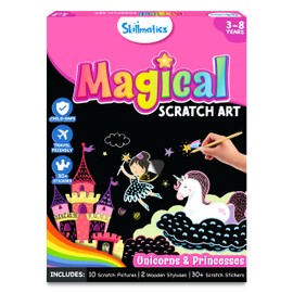 Skillmatics Scratch Art Book for Kids - Unicorns & Princesses, Craft Kits & Supplies, 30+ Scratch Stickers, Travel Toys, DIY Kit, Valentine’s Day Gifts for Girls & Boys Ages 3, 4, 5, 6, 7, 8