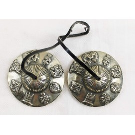 R191/F1107 Auspicious Symbol Tibetan Tingsha~cymbals- 3" Hand Crafted in Nepal