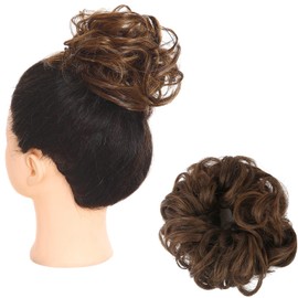 RHYOCIYE 1PCS Curly Messy Bun Hair Scrunchie Synthetic Ponytail Hair Extension Updo Hairpiece for Women (4/30 Light Brown)