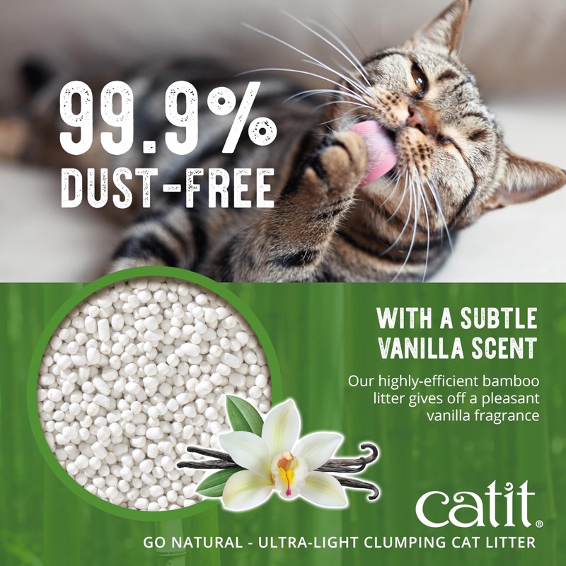 Catit Go Natural Ultra-Light Clumping Cat Litter, Bamboo Pellets, Dust-Free,