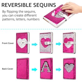 VIPbuy A5 Refillable Diary Notebook Lined with Lock, Notebook Journal Book with Pen Holder Card Slots for Adults Christmas Girls Birthday Gifts (Pink Heart)