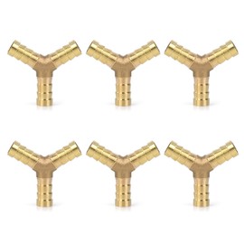 Pack of 6 10 mm Brass Hose Nozzle, 3-Way Straight Hose Fitting Fuel Line Connector Hose Connection Straight Barb Splicer Mender for Water Fuel Air