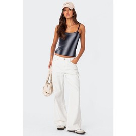Gretta Striped Ribbed Tank Top - Color: NAVY AND WHITE, Size: XL