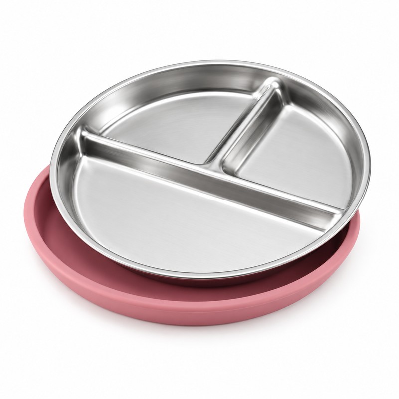 3-Pack Stainless Steel Divided Suction Plates for Kids – 3-Section