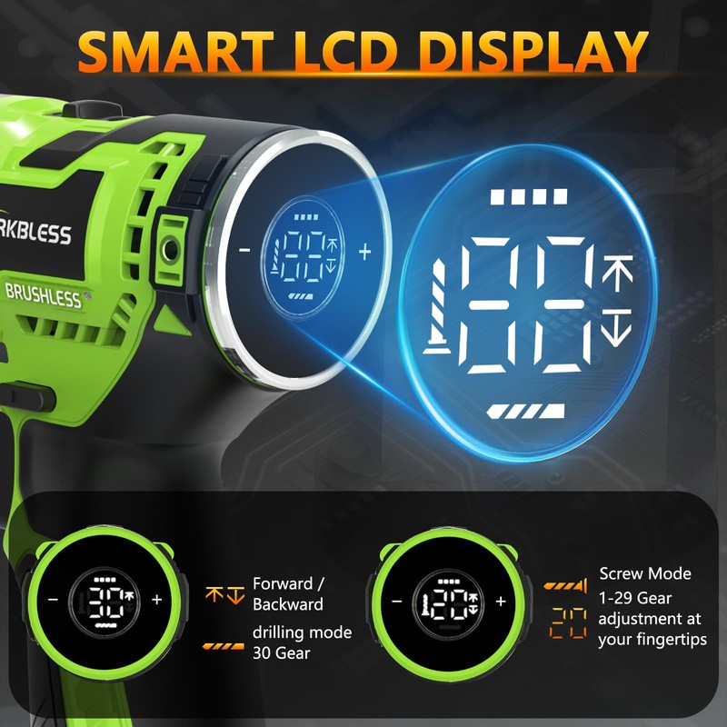 WorkBless 12V Brushless Power Drill, Cordless Drill with LCD Smart