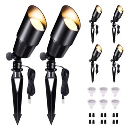 Varmtalys LED Outdoor Spotlights, Black Low Voltage Waterproof Spot Light, Aluminum Landscape Lights for Porch, Backyard, Uplighting with 5W MR16 Bulb 2700K 6 Pack