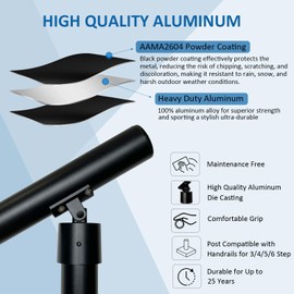 Heavy Duty Aluminum Round Handrail for Indoor or Outdoor Steps & Stairs – Maximum Load Capacity 800lbs, 0-3 Steps Stair Handrail Kit, Porch & Deck, WARPH03601, Black
