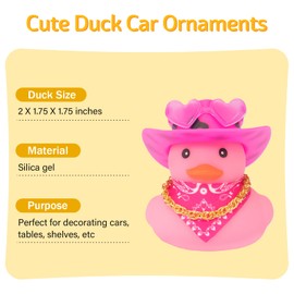 wonuu Car Dashboard West Cowboy Hat Colorful Rubber Ducks Decorations, Rubber Ducky for Car Ornament Cute Duck with Hat, Glasses, Necklace, Scarf (Pink Black)