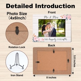 TIRYWT Wedding Picture Frame, Mr and Mrs 4X6 Photo Frame Wedding Gifts, Small Wooden Photo Frame With Iron Stand, Marriage License Frame, Gifts for Newlyweds -A08
