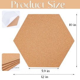 Framendino, 5 Pack Hexagon Cork Board Tiles Wall Large Self Adhesive Decorative Bulletin Corkboard for Memos Photos Display