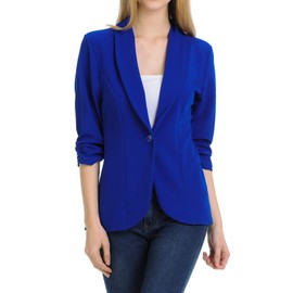 MINEFREE Women's 3/4 Ruched Sleeve Lightweight Work Office Blazer Jacket RoyalBlue 1XL