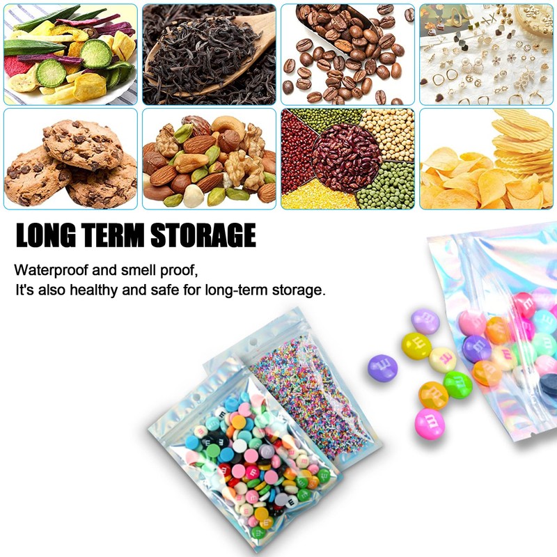 100Pcs Mylar Holographic Bags Smell Proof, Reusable Bags Resealable Odor