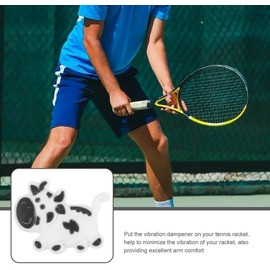 JIzian White Cow Cute Animal Shapes Tennis Racket Vibration Dampener Soft Silicon Racket Dampener Cartoon Shape Tennis Racquet Shock Absorbers Tennis Racket Accessories for Racquetball