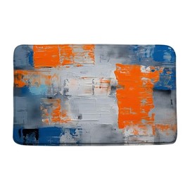 Sunhe Blue Orange Bath Mat Burnt Blue Orange and Gray Abstract Oil Painting Modern Art Memory Foam Home Office Door Bathroom Decor Mat,17.8"x29.5"