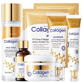 Set de Cuidado de la Piel con Colágeno, 6 Piezas Sets de Cuidado Facial Antienvejecimiento para Mujeres, Reafirma la Piel, Reduce los Poros, Suaviza l