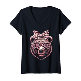 Womens Cute Mama Bear Mom Mommy Funny Mothers Day Women Child V-Neck T-Shirt