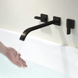 BEIYI Wall Mount Tub Filler, Matte Black Bathtub Faucet Extra Long 11.8" Bath Tub Filler Faucet High Flow 2 Handle Wall Mounted Bathtub Faucets, BY005TB