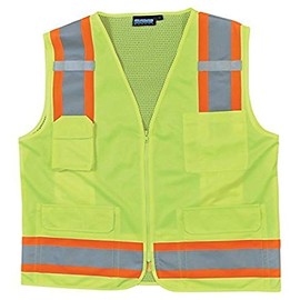 Delta Plus WELS380 Class 2 Surveyor Style Safety Vest with Zipper Front Closure, High-Visibility Lime, Large