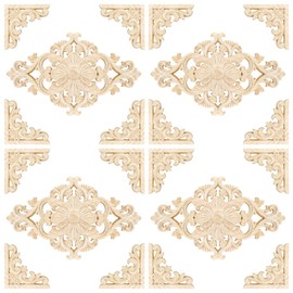 Coloch 20 Pcs Wood Appliques and Onlays for Furniture, 4 Sets Decorative Wooden Applique Carved DIY Decals for Bed, Door, Cabinet, Dresser, Wardrobe, Furniture Decoration, 2 Sizes