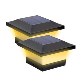 T-SUN Solar Post Cap Lights Outdoor, 2 Pack Solar Cap Lights LED Fence Post Lights for 4X4 5X5 6X6 Wooden Posts, Deck, Patio or Garden Decoration (Warm White-2 Pack)