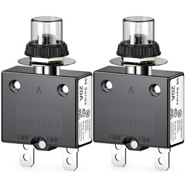 CLDIY Thermal Circuit Breaker 98 Series 20A 125/250VAC Push Button Reset for Circuit Breaker with Quick Connect Terminals and Waterproof Button Cover 32VDC Pack of 2
