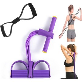 Multifunction Elastic Sit Up Pull Rope Foot Pedal - 4 Tubes Pedal Resistance Band - Chest Expander Ideal Fitness Exercise at Home/Gym - Targeting Arms, Legs & Abdomen for Slimming Training (Purple)