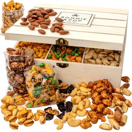 Extra Large Nut Crate | Gourmet Assorted Nuts in Reusable Wood Crate | Variety Tray - Christmas, Holidays, New Years, Birthday, Sympathy, Office, Men, Woman & Families- Bonnie and Pop