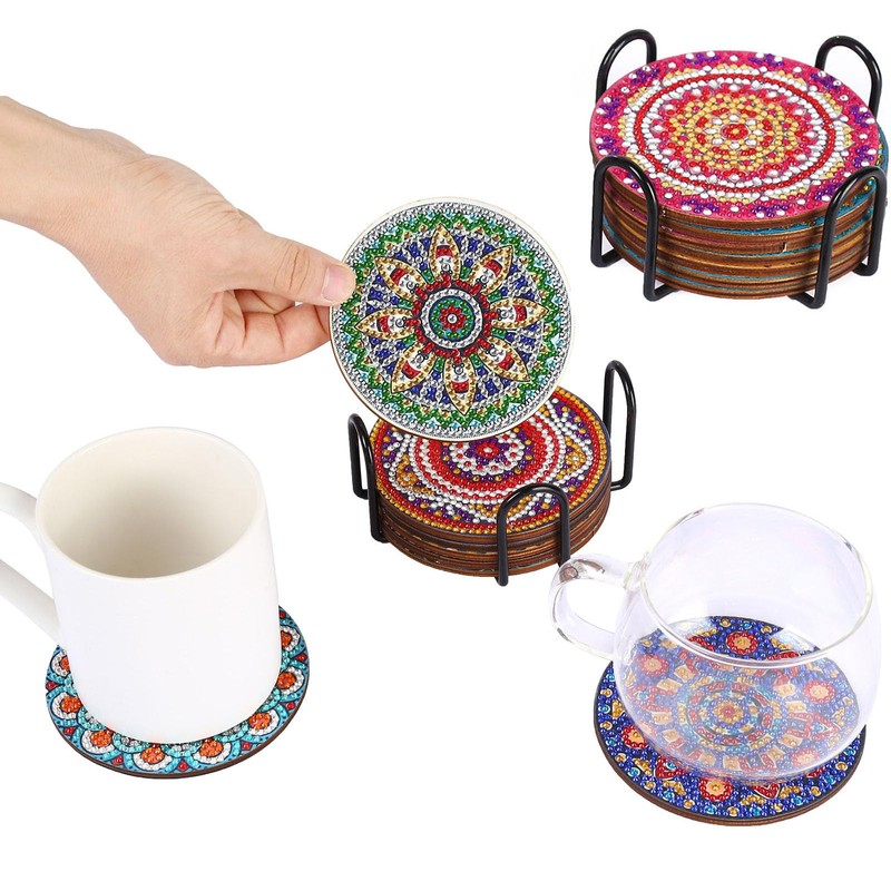 Oaygat 8 Pcs Diamond Art Coasters Kit Diamond Painting Coasters