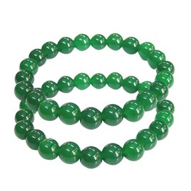 2 Pcs Green Lucky Wealth Bracelets, Feng Shui Lucky Charm Bracelet for Business, Stone Beads Bracelet for Unisex,Green Stone Beads Triple Protection Bracelet