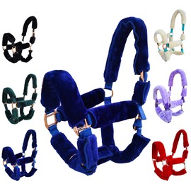Majestic Ally Horse Halter Fleece Set -Full, Set of 09 (Crown, Noseband, Cheeks, Chin, Neck Pieces) and Set of 4 (Crown, Noseband, Cheeks), Multiple Colors (Royal Blue, 09 Piece)