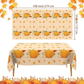 3 PCS Fall Tablecloths(54x108 Inch) Rectangle Disposable Plastic Thanksgiving Tablecloth Table Covers Cloths Pumpkin Autumn Maple Leaves Table Decor Harvest Friendsgiving Party Supplies Decorations