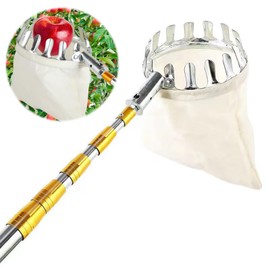 WOIRHWEH 13FT Apple picker, fruit picker pole tool, fruit picker pole with basket telescoping for picking avocados, apples, apples, pears, figs, oranges, lemons, dates and more seasonal fruits